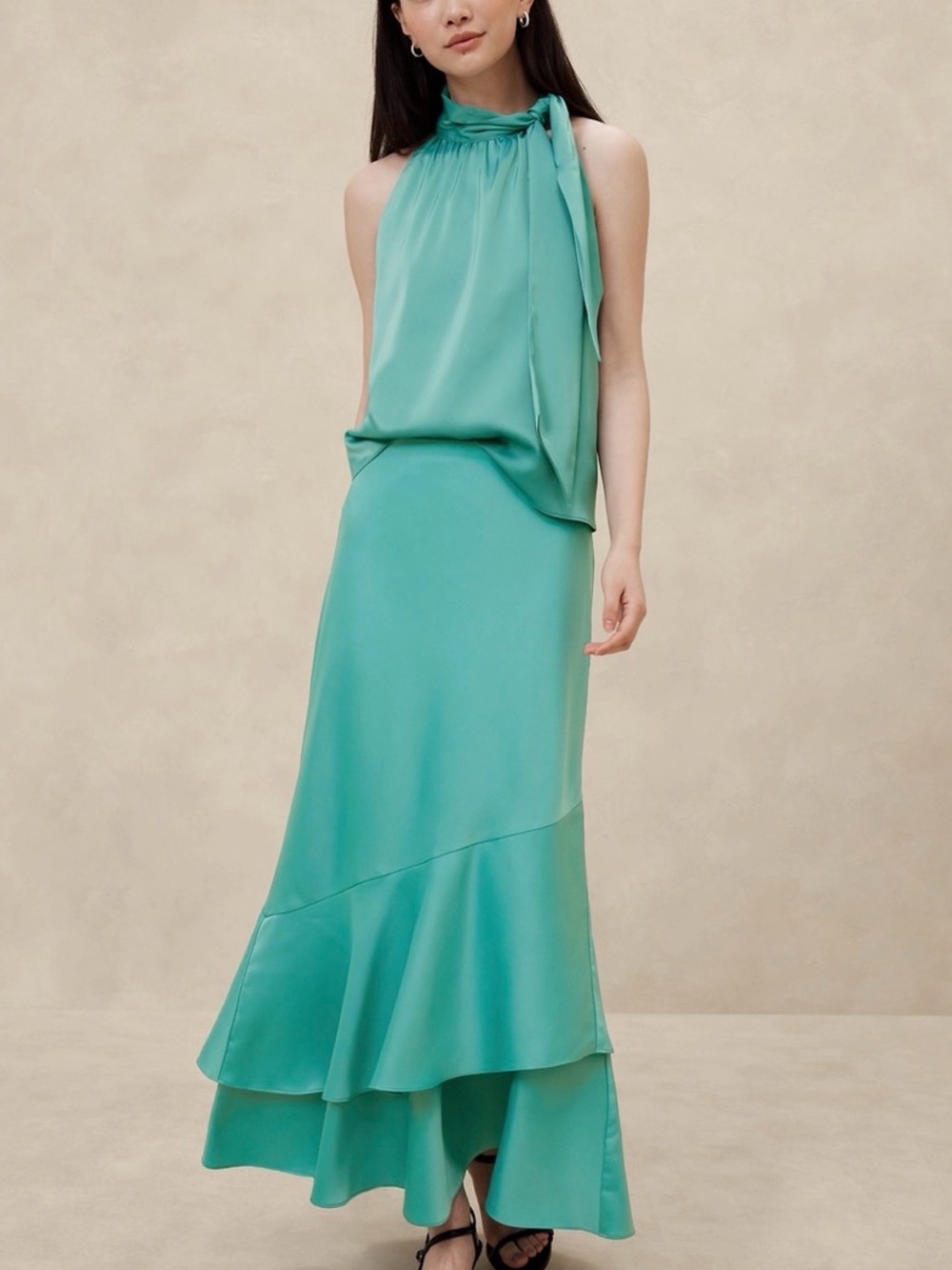 Banana Republic Turquoise Asymmetrical Satin Maxi Dress